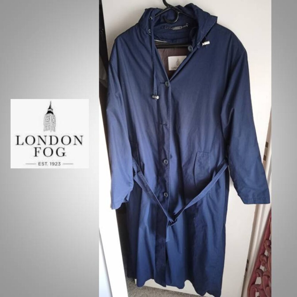 London Fog navy blue trench coat jacket size 14 women's